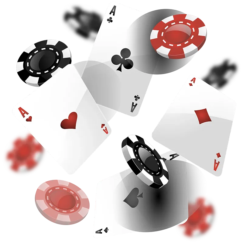 Graphic of playing cards and black and red casino chips